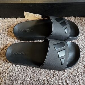 Adidas Adilette Black Slide Shower Sandals with Embossed Logo Mens 8